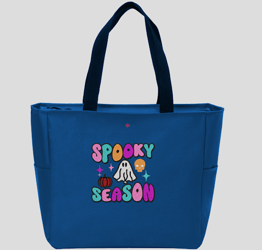 Blue tote bag with Spooky Season embroidery
